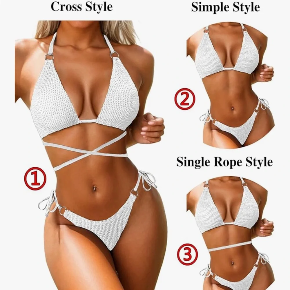 NWT Hisaguhe White Textured Triangle Bikini Wrap Around Set Size S